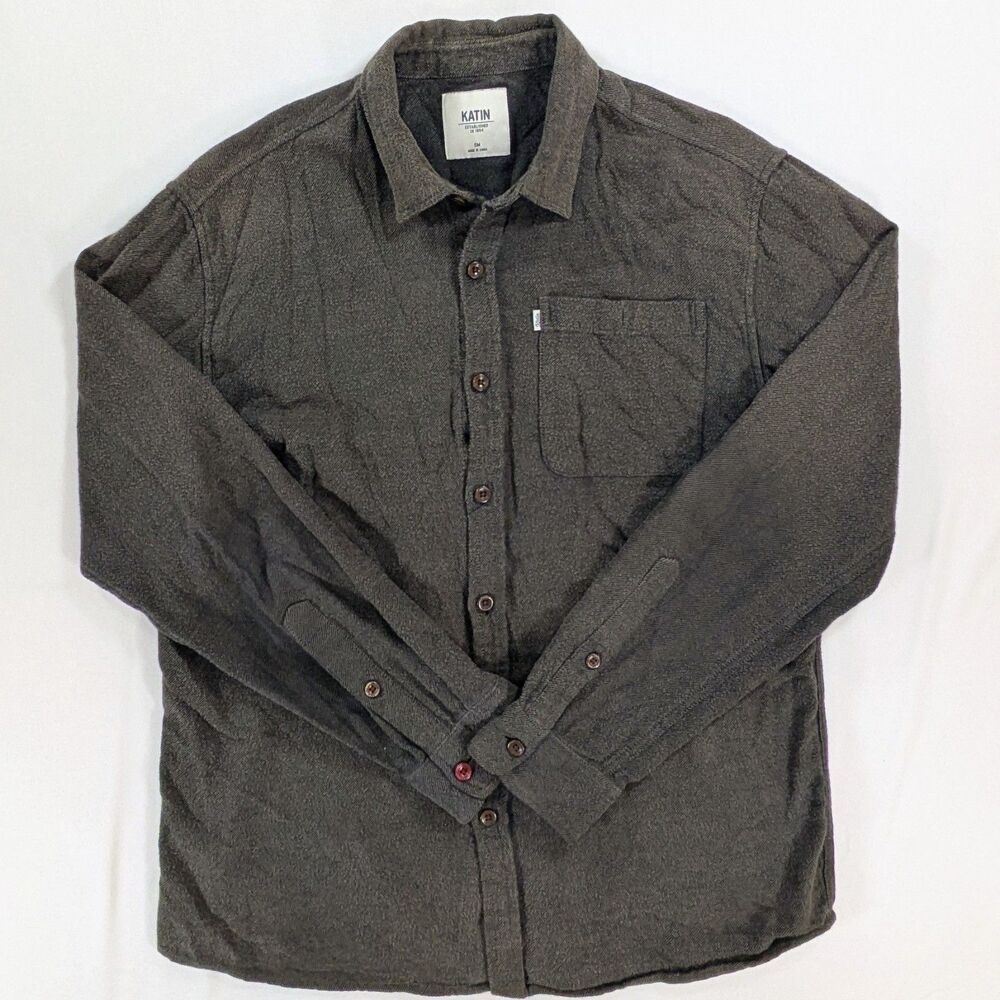 Katin Mens small Dark gray Flannel Shirt Long Sleeve Button Down Cotton Gorpcore
